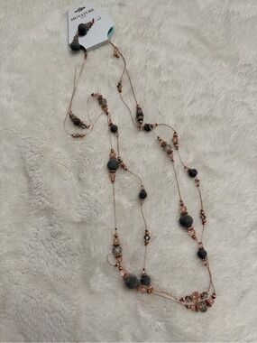 Signature Rose Gold and Gray Layered Beaded Necklace